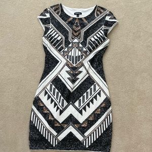 Express Sequin Aztec Print Party Mini Dress